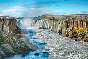 Splendid view of fantastic waterfall and cascades of Selfoss