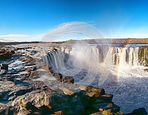 Splendid view of fantastic waterfall and cascades of Selfoss