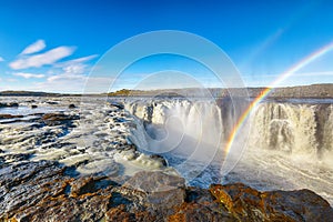 Splendid view of fantastic waterfall and cascades of Selfoss