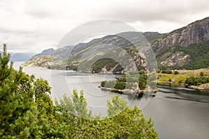 Splendid view of Lysebotn beach in Forsand, Lysebotn on cloudy day