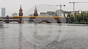 Splendid view of the OberbaumbrÃÂ¼cke, a two-level bridge over the Spree river Berlin, Germany