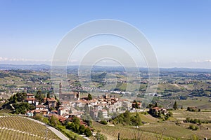 Aerial view of the vineyards of Castiglione Tinella, Piedmont. photo