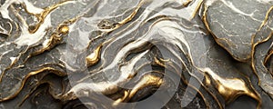 Splendid wavy pattern black and gold digital art marbling 3D illustration.