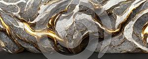 Splendid wavy pattern black and gold digital art marbling 3D illustration.