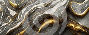 Splendid wavy pattern black and gold digital art marbling 3D illustration.