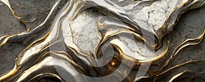 Splendid wavy pattern black and gold digital art marbling 3D illustration.