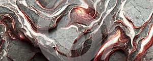 Splendid wavy pattern pink gold digital art marbling 3D illustration.