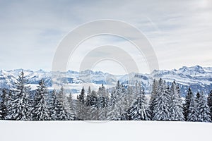 Splendid winter alpine scenery with high mountains