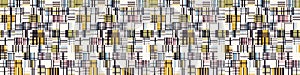 Spliced Plaid Check Grid Variegated Border Background. Seamless Pattern with Woven Dye Broken Lines. Mid Century Modern