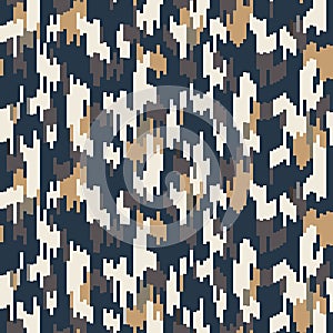 Spliced vector stripe. Geometric variegated background. Seamless camo ikat pattern with woven broken lines. Modern distorted pixel