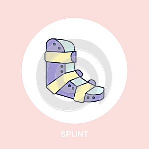 Splint for broken leg icon, line logo. Flat sign for trauma rehabilitation equipment shop