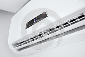 Split air conditioner on a white wall.