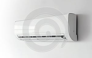 Split air conditioner on a white wall. Closeup image. Generative AI
