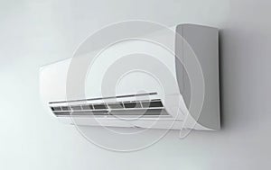 Split air conditioner on a white wall. Closeup image. Generative AI