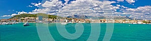 Split blue waterfront panoramic view