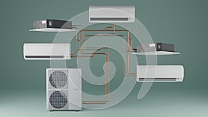 Multi-system air conditioner green background 3d render photo