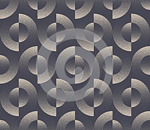 Split Circles 1960s 1970s Seamless Pattern Vector Dotwork Abstract Background