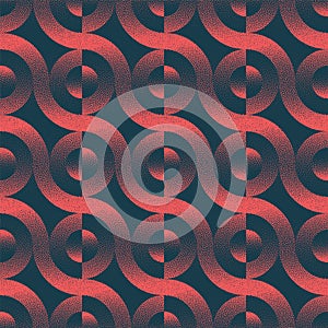 Split Circles And Wavy Lines Seamless Pattern Trendy Vector Red Abstraction