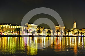 Split city old town with the promenade at ninght in vivid colors photo