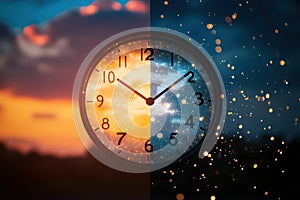 Split clock showing day and night time difference