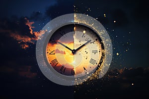 Split clock showing day and night time difference