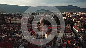Split. Croatia. Aerial of Saint Domnius Cathedral Bell Tower from 4th Century
