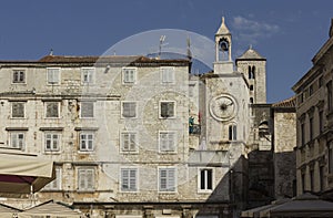 Architectural view of ancient buildings in Narodni square in Split