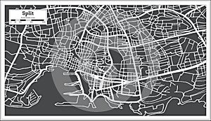 Split Croatia City Map in Black and White Color in Retro Style. Outline Map
