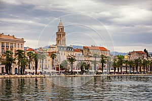 Split, Croatia region of Dalmatia. UNESCO World Heritage Site. View of Split city, Diocletian Palace and Mosor mountains in