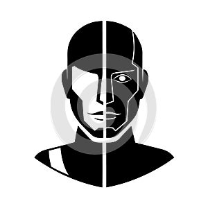 Split Face Robot Humanoid Cyborg Technology Concept