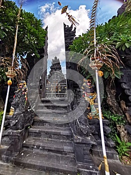 Split gates at the Batuan temple referred locally as Pura Puseh Batuan on Bali Island in Indonesia