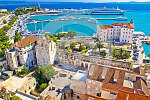 Split harbor and waterfront aerial view