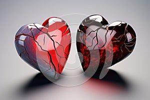split heart paperweights positioned apart photo