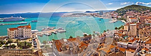 Split historic waterfront panoramic aerial view