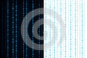 Digital rain effect with binary code on dark and light backgrounds