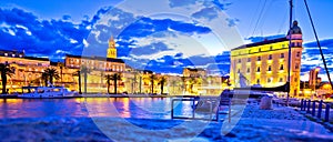 Split landmarks evening blue panoramic view