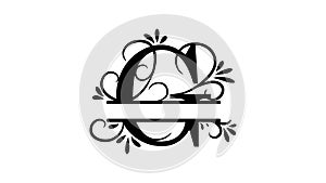 Split letter G. Monogram G. Just add your name to the logo. Alpha channel, transparent background, floral design with curls and le