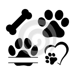 Split Monogram. Dog or cat footprints. Vector isolated silhouette.