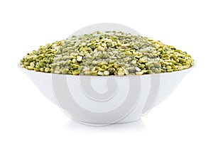 Split Mung Bean Lentils on White Background photo