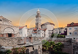 Split old town in Croatia at sunset.