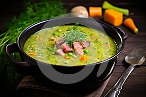 Split Pea Soup: Traditional Hearty Soup with Ham and Vegetables