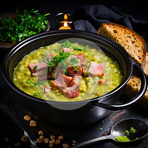 Split Pea Soup: Traditional Hearty Soup with Ham and Vegetables