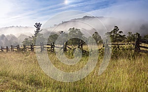 Split Rail Fence Fog Field Blue Ridge Parkway NC