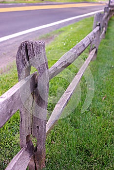 Split Rail Fence, Grass and Blacktop photo