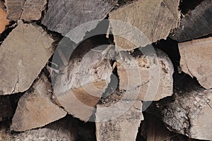 Split and ranked seasoned firewood ready for burning photo