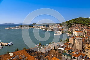 Split and the sea Bay with yachts and ships