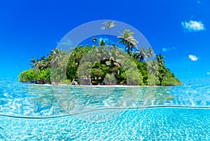 Split shot of tropical island