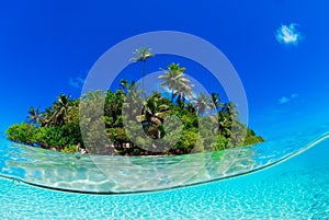 Split shot of tropical island