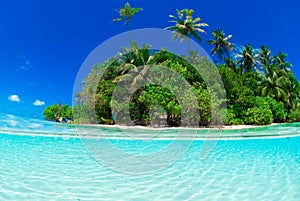 Split shot of tropical island