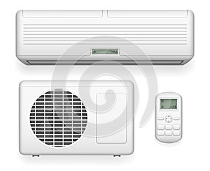 Split system air conditioner. Cool and cold climate control vector illustration